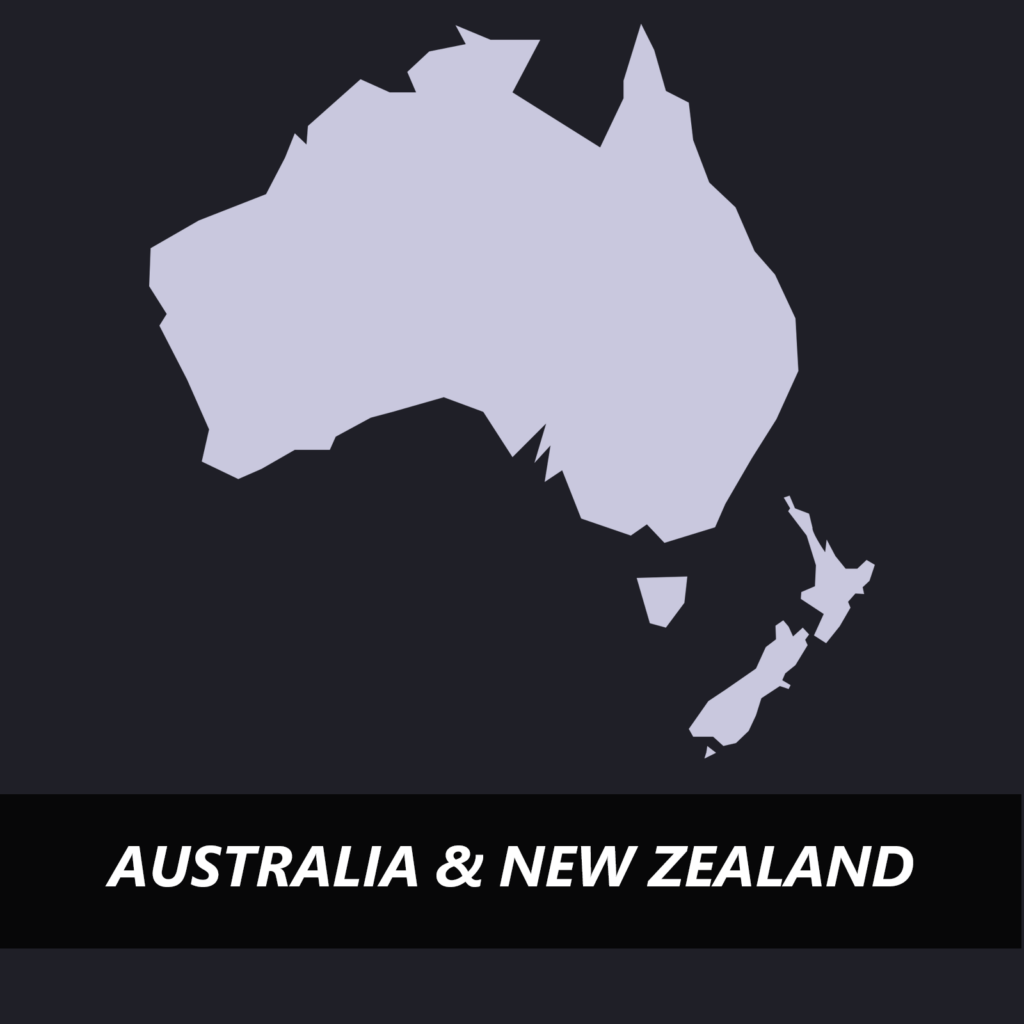 Image of Australia and New Zealand with the text "Australia & New Zealand" over top.